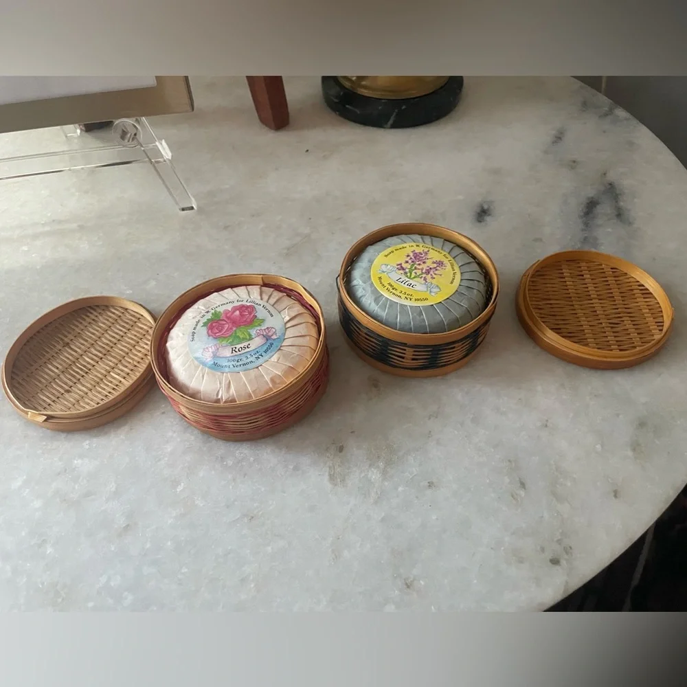 vintage soap in rattan baskets set
